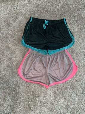 Women's Athletic Mesh Shorts - Black with Teal Trim; Gray with Pink Trim